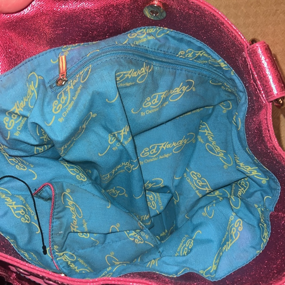 *EUC* Y2K Ed Hardy x Lisa Frank Holographic Tote by Christian Audigier - Picture 6 of 9